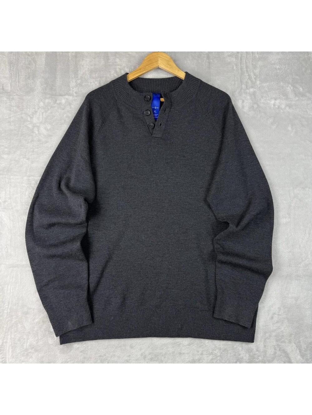 Kit & Ace Merino Wool Henley Sweater Charcoal Gray XL Casual Knit Preppy Office